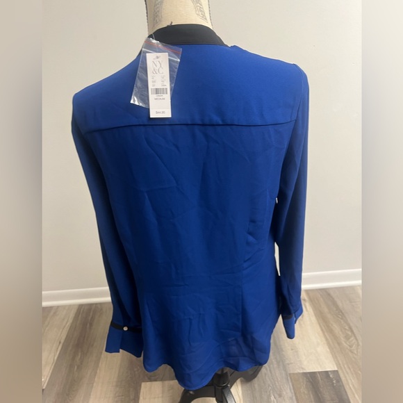 NWT Royal Blue & Black Long Sleeve Blouse! - Picture 2 of 16